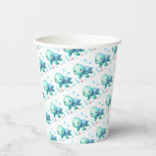 Watercolor turtle baby shower  paper cups