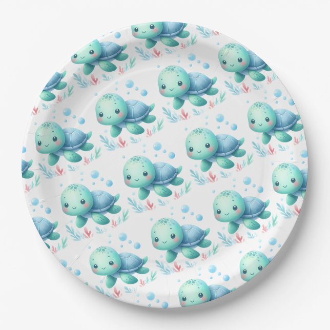 Watercolor turtle baby shower  paper plate (Front)