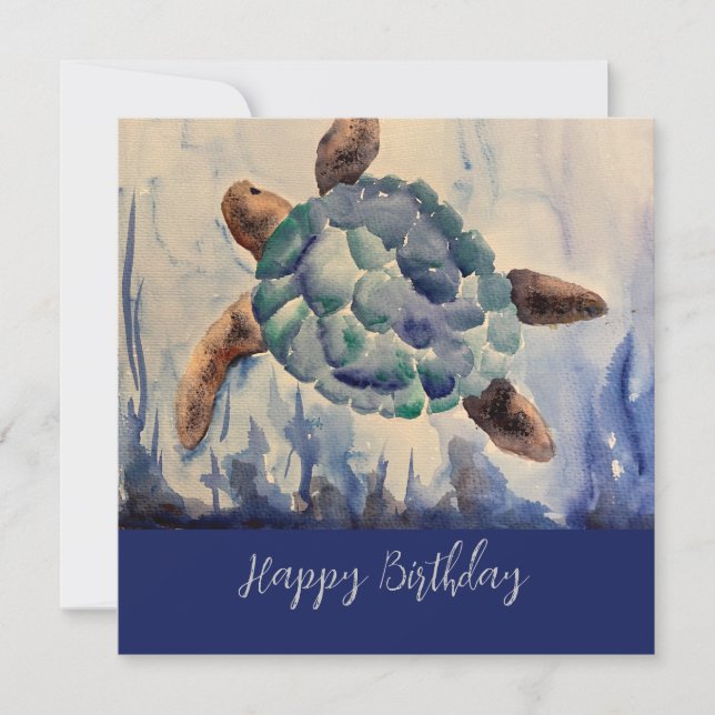 Watercolor Turtle Birthday Notecard (Front)