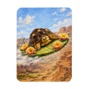Watercolor Turtle flying on a magic cactus pad Magnet