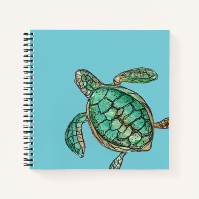 Watercolor Turtle Ocean Blue Notebook (Front)