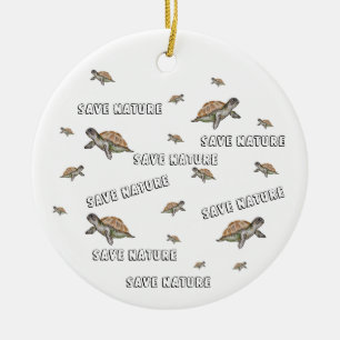 Watercolor Turtle Save Nature Ceramic Tree Decoration