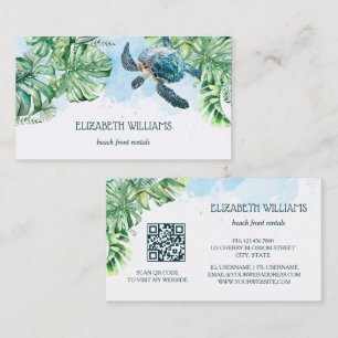 Watercolor Turtle Tropical Leaves Business Card