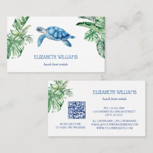 Watercolor Turtle Tropical Leaves Business Card