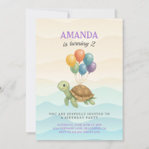 Watercolor Turtle Under the Sea Balloons Birthday Invitation