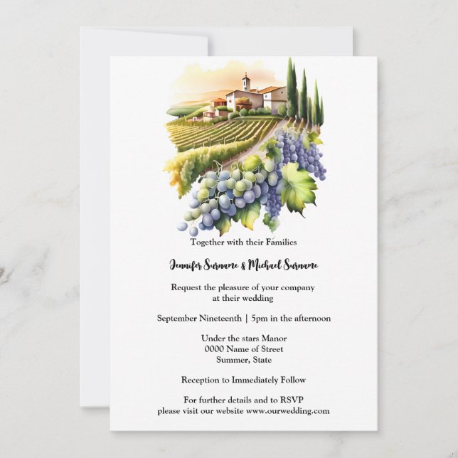 Watercolor Tuscan Villa Tuscany winery landscape  Invitation (Front)