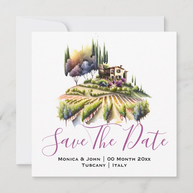 Watercolor Tuscan Villa vineyard vines Italian  Invitation (Front)