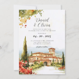 Watercolor Tuscany Italy Destination Wedding Invitation
