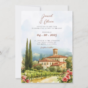 Watercolor Tuscany Italy Destination Wedding Invitation
