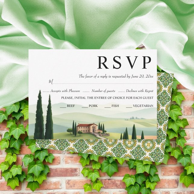 Watercolor Tuscany Italy destination wedding RSVP Card (Creator Uploaded)