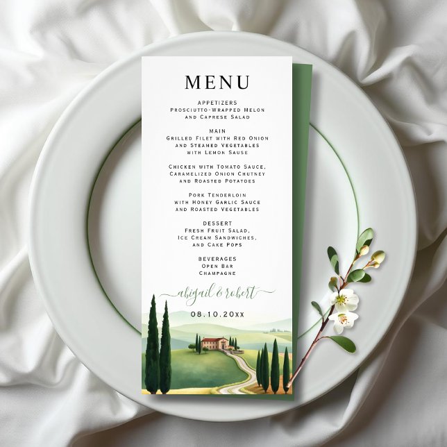Watercolor Tuscany Italy scenery wedding menu card (Creator Uploaded)