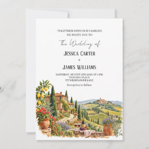 Watercolor Tuscany Italy Vintage Vineyard Wedding Invitation