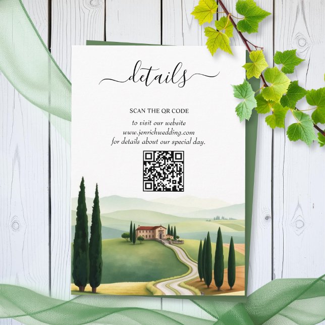 Watercolor Tuscany Italy wedding details QR Enclosure Card (Creator Uploaded)