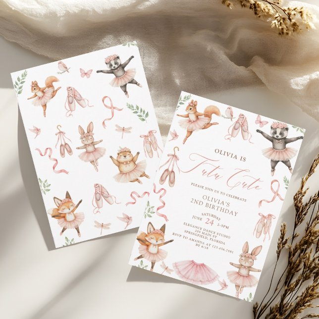 Watercolor Tutu Cute Pink Second Birthday Invitation (Creator Uploaded)