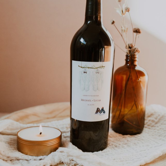 Watercolor Tuxedos | Elegant Mr. & Mr. Wedding Wine Label (Creator Uploaded)