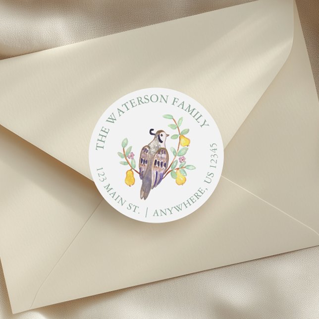 Watercolor Twelve Days of Christmas Address Classic Round Sticker (Creator Uploaded)