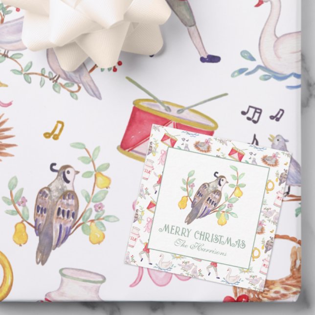 Watercolor Twelve Days of Christmas Gift Enclosure Card (Creator Uploaded)