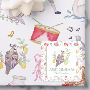 Watercolor Twelve Days of Christmas Gift Enclosure Square Sticker