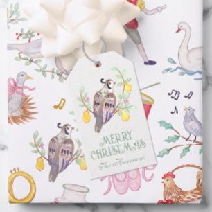 Watercolor Twelve Days of Christmas Personalised Gift Tags