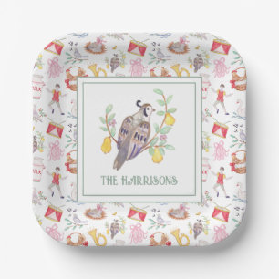 Watercolor Twelve Days of Christmas Personalized Paper Plate