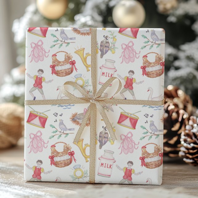 Watercolor Twelve Days of Christmas Wrapping Paper (Creator Uploaded)