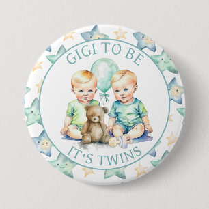 Watercolor Twin Boys Baby Shower Gigi to Be 7.5 Cm Round Badge