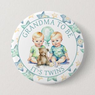 Watercolor Twin Boys Baby Shower Grandma to Be 7.5 Cm Round Badge