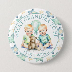 Watercolor Twin Boys Baby Shower Grandma to Be 7.5 Cm Round Badge