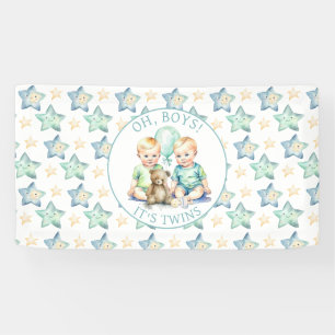 Watercolor Twin Boys Baby Shower   Oh, Boys! Banner
