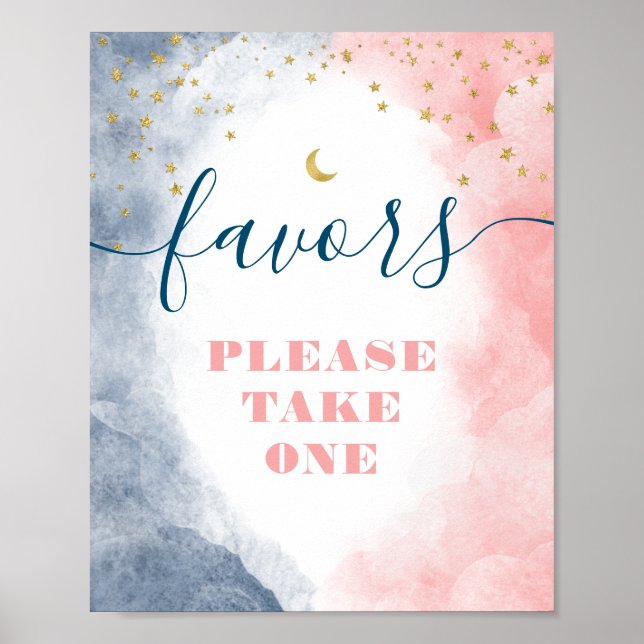 Watercolor Twinkle Twinkle Gender Reveal Favours Poster (Front)
