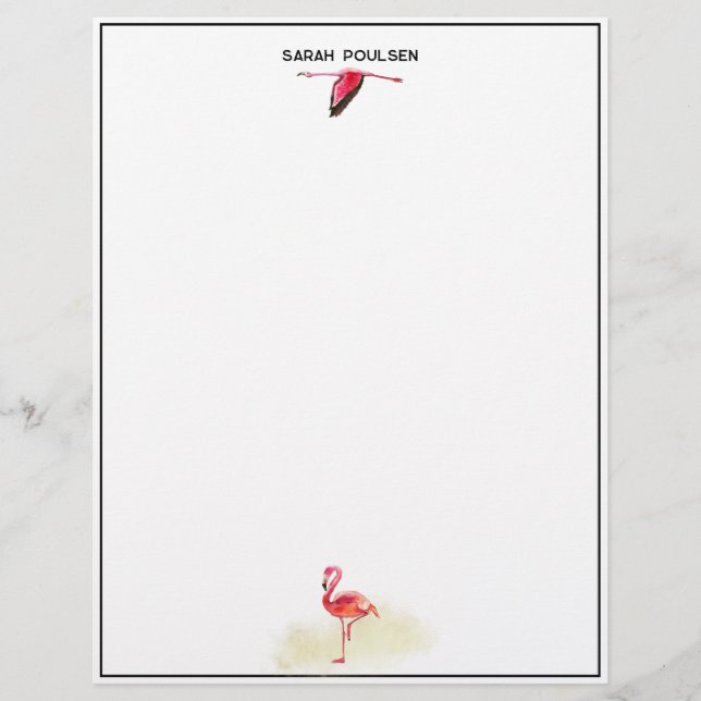 Watercolor Two Flamingos  Custom Letterhead (Front)