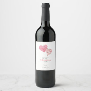  Watercolor Two Hearts, Valentine's Day   Wine Label