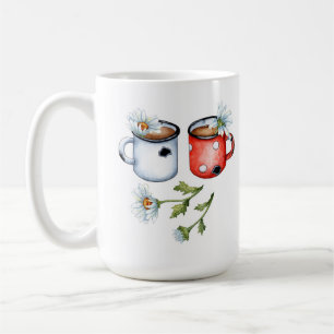 Watercolor two mug & flower illustration