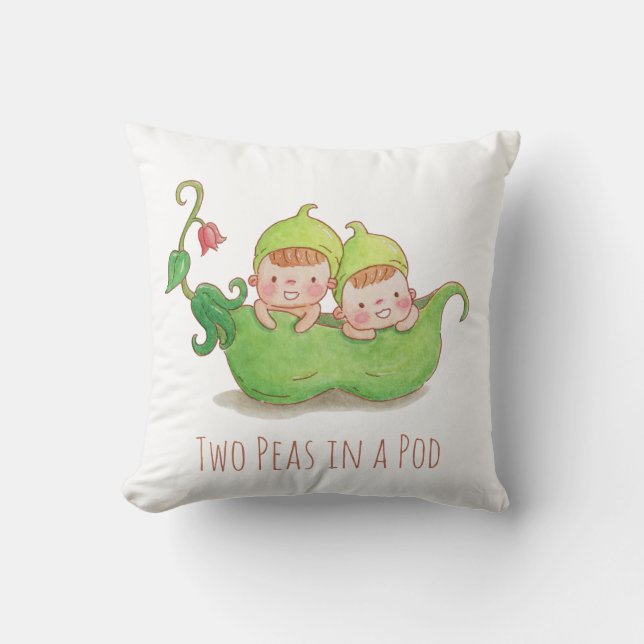 Watercolor Two Peas in a Pod Twin Nursery Pillow (Front)