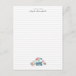 Watercolor Typewriter   Monogram Stationery Enclosure Card