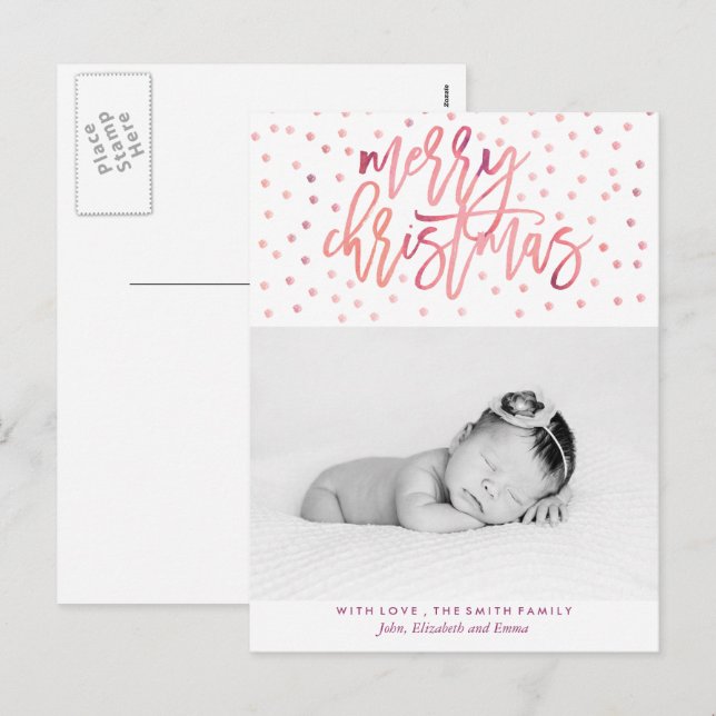 Watercolor Typography Christmas Photo Holiday Postcard (Front/Back)