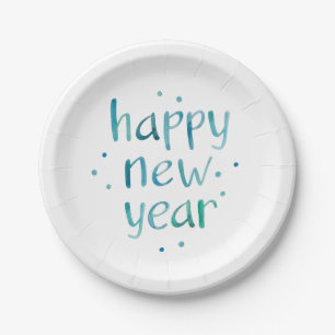 Watercolor Typography Happy New Year design Paper Plate