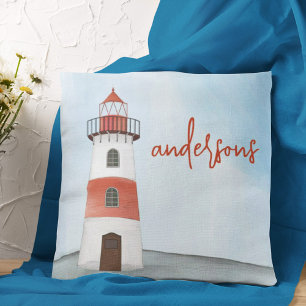 Watercolor Typography Personalised Lighthouse Cushion
