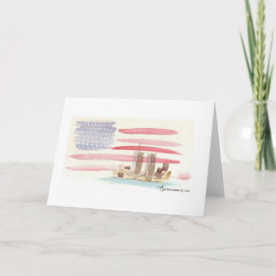 Watercolor U.S. Flag with Trade Towers Card