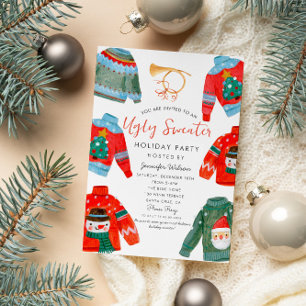 Watercolor Ugly Sweater Christmas Holiday Party Invitation