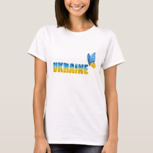 Watercolor Ukraine Butterfly Word Art T-Shirt