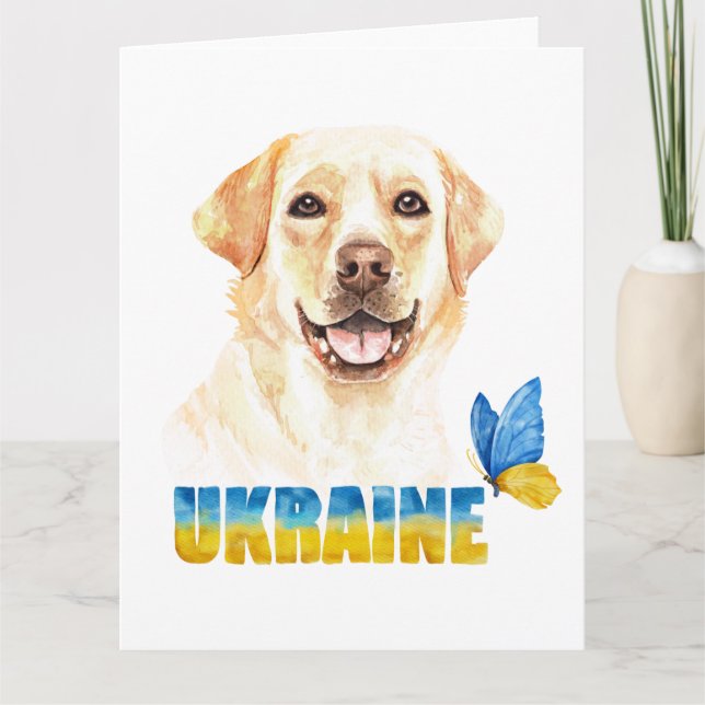 Watercolor Ukraine Yellow Lab and Butterfly Card (Front)