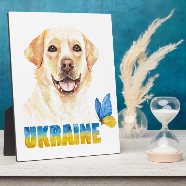 Watercolor Ukraine Yellow Lab and Butterfly  Plaque (Side)
