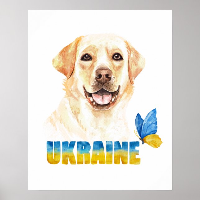 Watercolor Ukraine Yellow Lab and Butterfly  Poster (Front)