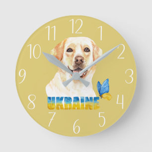 Watercolor Ukraine Yellow Lab and Butterfly Round Clock