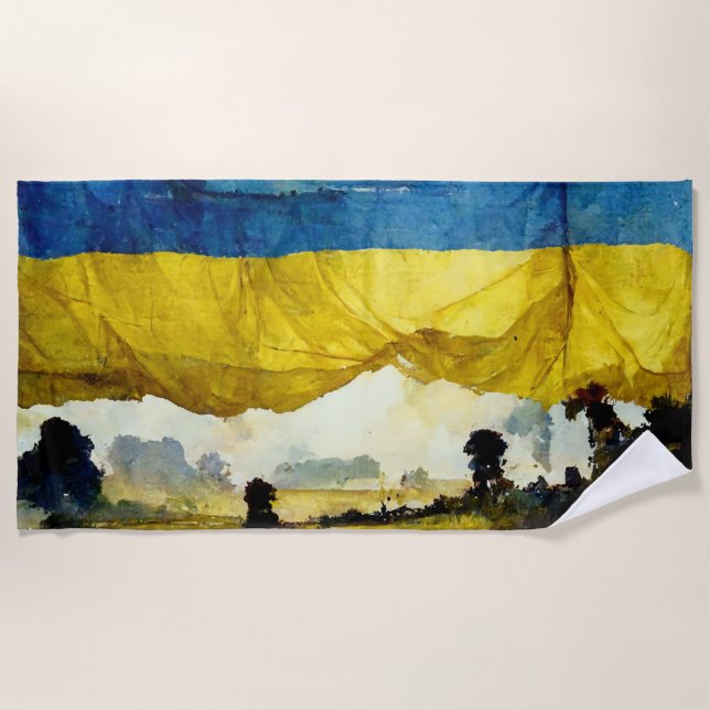 Watercolor Ukrainian Battle Flag Beach Towel  (Front)