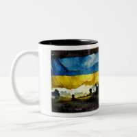 Watercolor Ukrainian Battle Flag Two-Tone Mug, 11