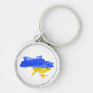 Watercolor Ukrainian map. Ukrainian flag. Ukraine Key Ring