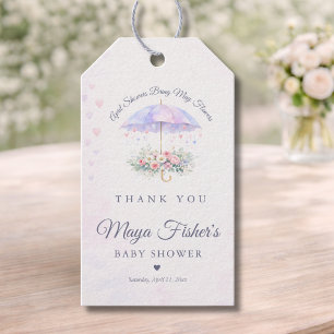 Watercolor Umbrella Baby Shower Thank You Favour Gift Tags