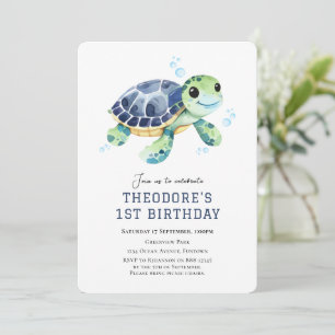 Watercolor Under the sea 1st birthday invitation